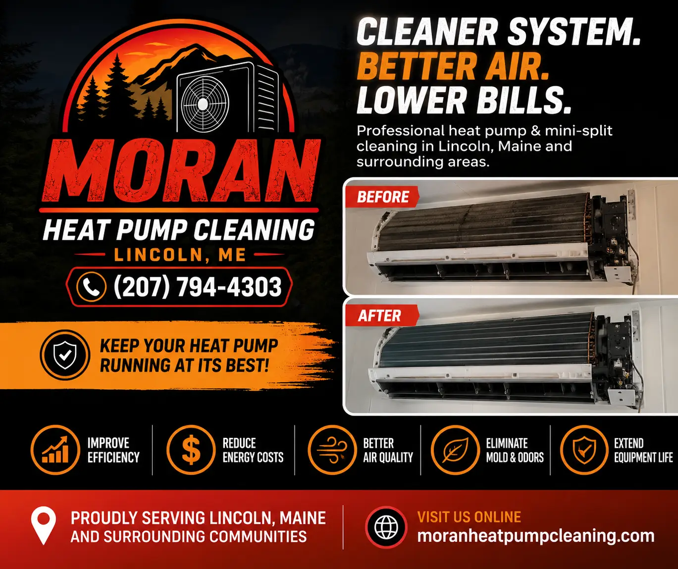 Heat Pump Cleaning Services Lincoln Bangor Penobscot County Maine - Moran Heat Pump Cleaning